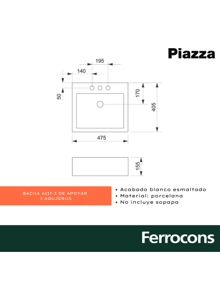 PIAZZA BACHA  A1173 APRECT3 AG 45X40X15 BCA -