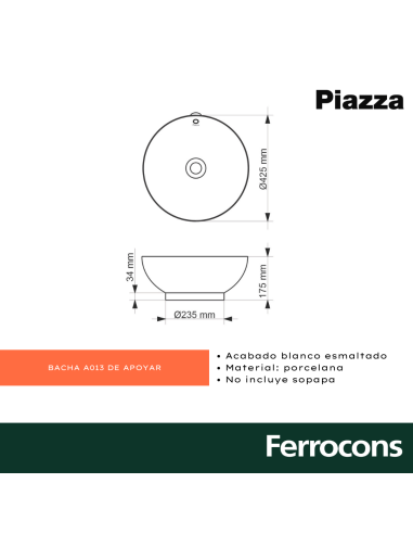 PIAZZA BACHA A013 AP CIRCULAR 42X42X17 BCA -