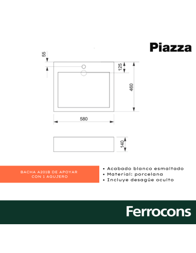 PIAZZA BACHA A201B AP RECTANCULAR 56X46X13 1 AG...