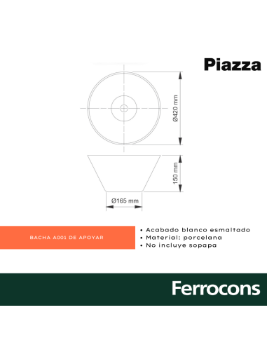 PIAZZA BACHA AP CONICA 42X42X15 BCA - A001