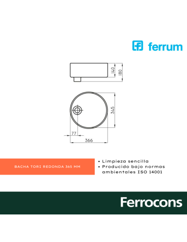 FERRUM BACHA TORI L244K B D/ APOYAR RED Ø365