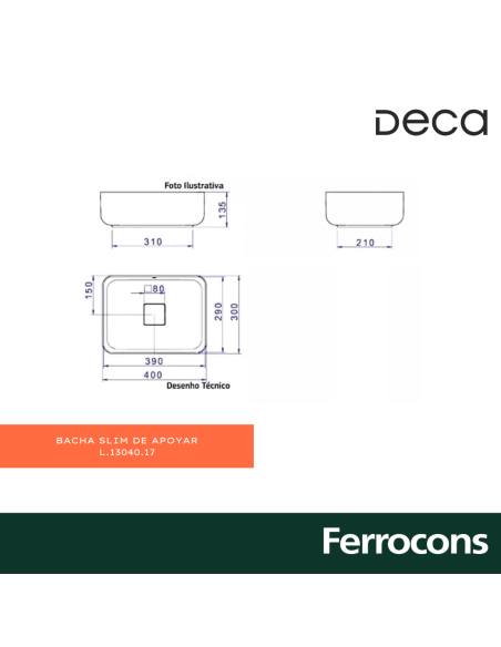 BACHA DECA L1304017 SLIM RECTANG 400X300X135