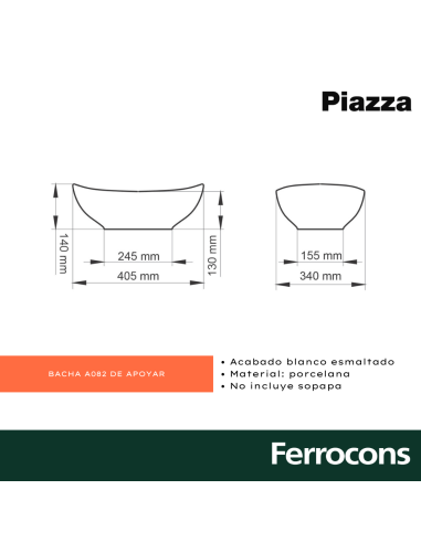 PIAZZA BACHA A082 AP. OVAL 41X33X14 BCA. -