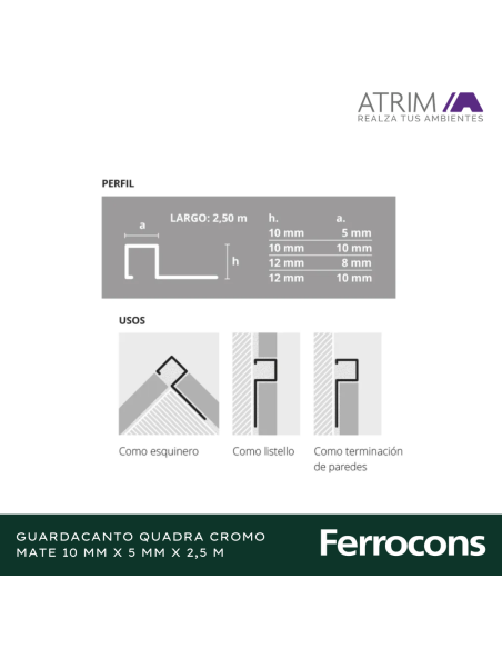ATRIM 1423 ALUM GUARD QUADRA 10X5MM X 250M CROMO MATE