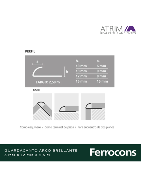 ATRIM 1582 GUARDACANTO ARCO ACINOX 12X250