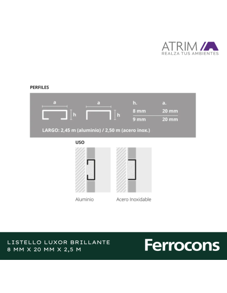 ATRIM 1624 LISTELLO LUXOR ACINOX 20MMX250