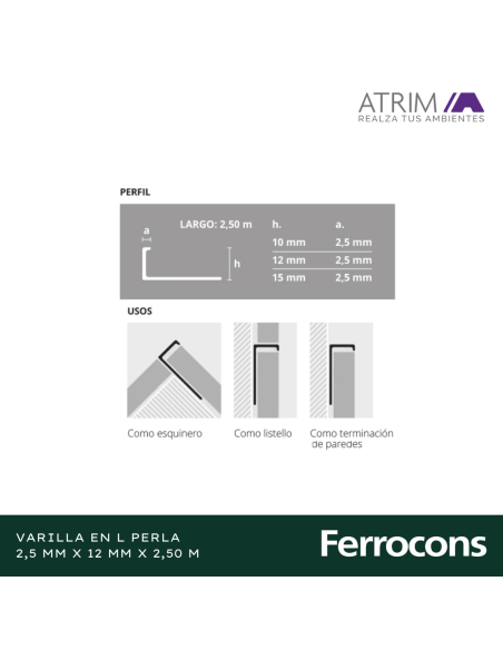 ATRIM 1676 ALUM VARILLA L 12X25M PERLA