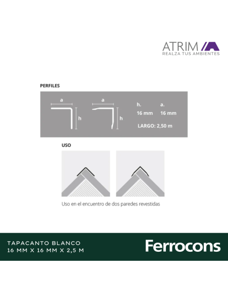 ATRIM 1903 TAPACANTO ALUMINIO BLANCO 16X16X250