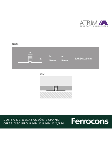 ATRIM 0845 JUNTA DILATEXP GRIS OSCURO 9MMX250M PVC