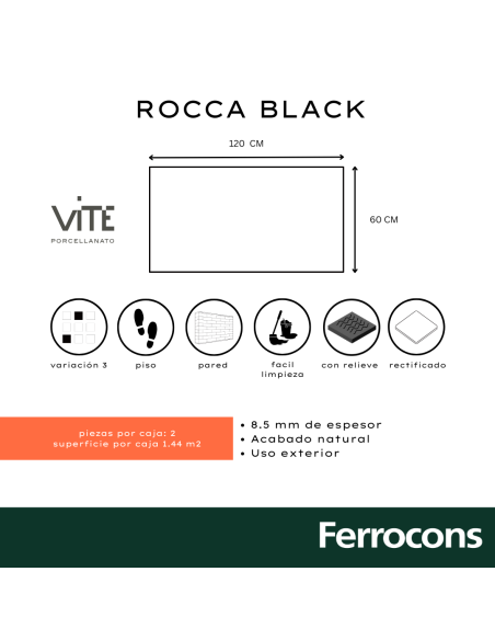 VITE ROCCA BLACK NAT  60X120 PORC REC