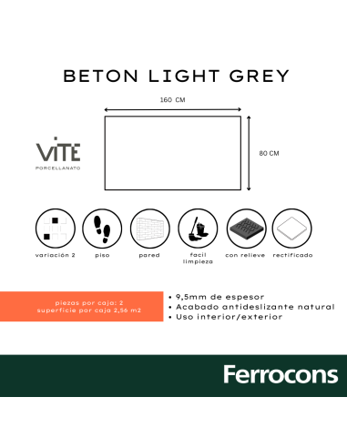 VITE BETON  LIGHT GREY 80X160  PORC REC