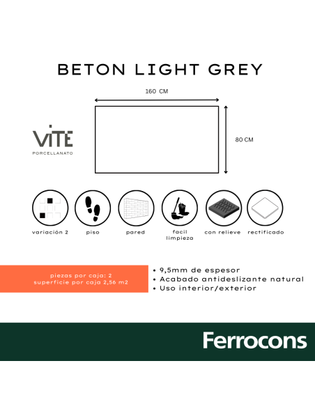 VITE BETON  LIGHT GREY 80X160  PORC REC