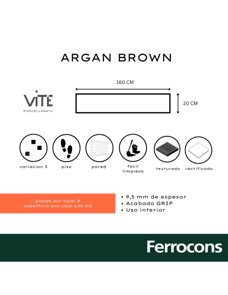 VITE TABLA ARGAN BROWN NAT 20X160 PORCELANATO