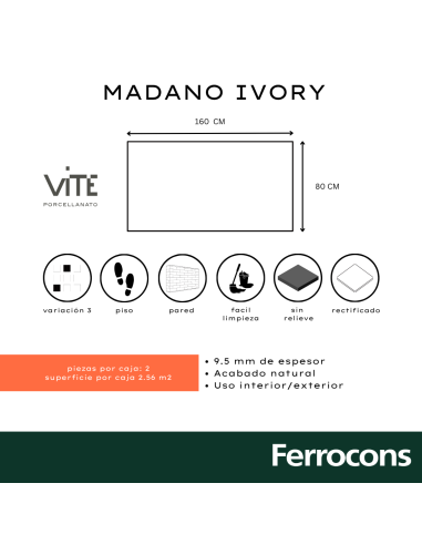 VITE MEDANO IVORY NAT 80X160
