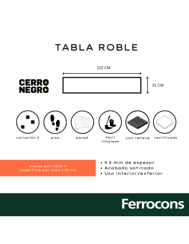 SEGUNDA CERRO NEGRO TABLA ROBLE 21X122 M2