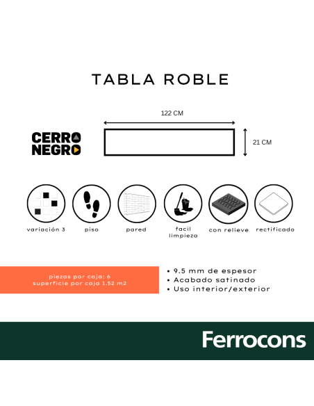 SEGUNDA CERRO NEGRO TABLA ROBLE 21X122 M2