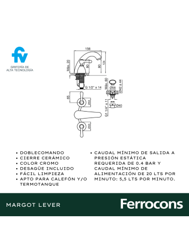 FV 20762L MARGOT LEVER  LAVATORIO CROMO