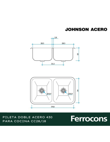 PILETA ACERO 430 CC2818 CSOP