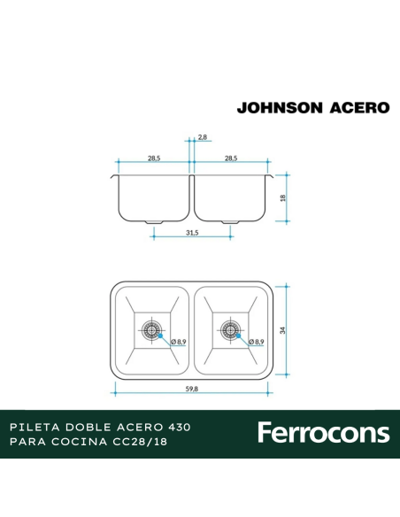 PILETA ACERO 430 CC2818 CSOP