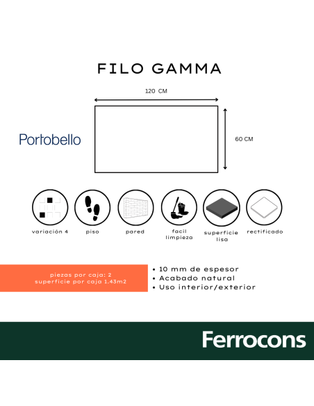 PORTOBELLO FILO GAMMA 60X120 NAT RET
