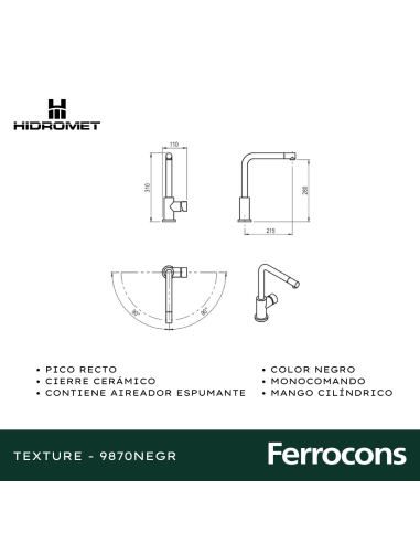 HIDROMET TEXTURE 9870NEGR MONOCOAMDO DE COCINA...