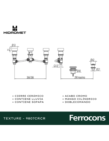 HIDROMET TEXTURE 9807CRCR  BIDET C/ TRANSF CROMO