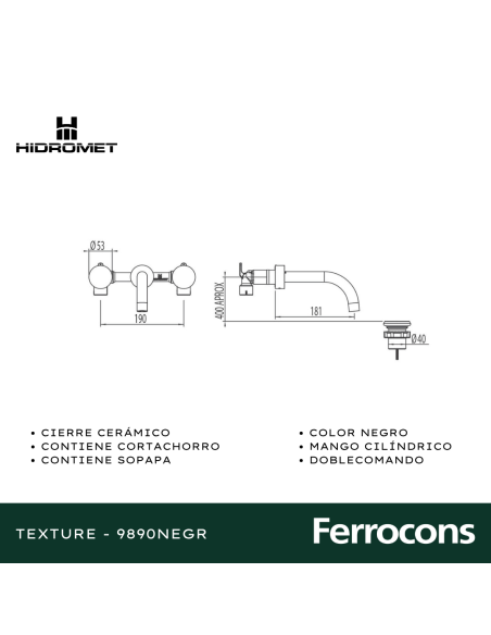 HIDROMET TEXTURE 9890NEGR LAVATORIO PARED NEGRO