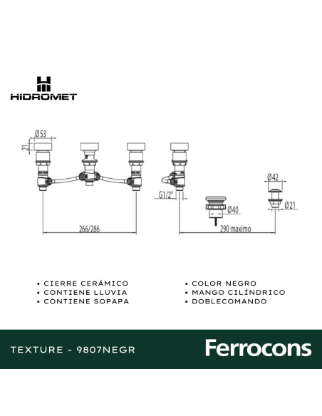 HIDROMET TEXTURE 9807NEGR BIDET C/ TRANSF NEGRO