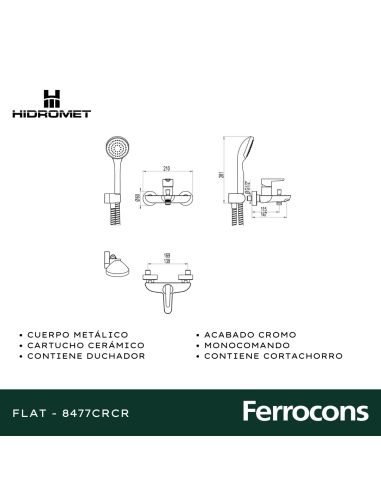 HIDROMET FLAT 8477CRCR MONOC  BAN EXT C/ DUCH CR